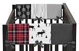 Sweet Jojo Designs Grey, Black and Red Woodland Plaid and Arrow Side Crib Rail Guards Baby Teething Cover Protector Wrap for Rustic Patch Collection - Set of 2 - Flannel Moose Gray
