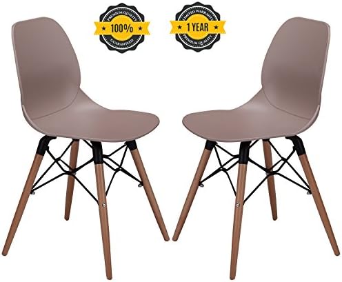 Modern Dining Chairs -No.1 Tufted Mid Century Eames Style DSW Side Chairs, 300 lbs Capacity,17.8 inch Seated Height,Sturdy Wooden Legs,Upgraded Base-Light Coffee,Set of 2
