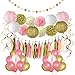 Litaus Pink and Gold Birthday Decorations, Party Decoration Supplies, Paper Flowers, Happy Birthday Banner, Party Balloons, Hanging Swirl for Girls Birthday, Birthday Party Supplies