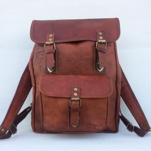 Handmade leather school office touring backpack