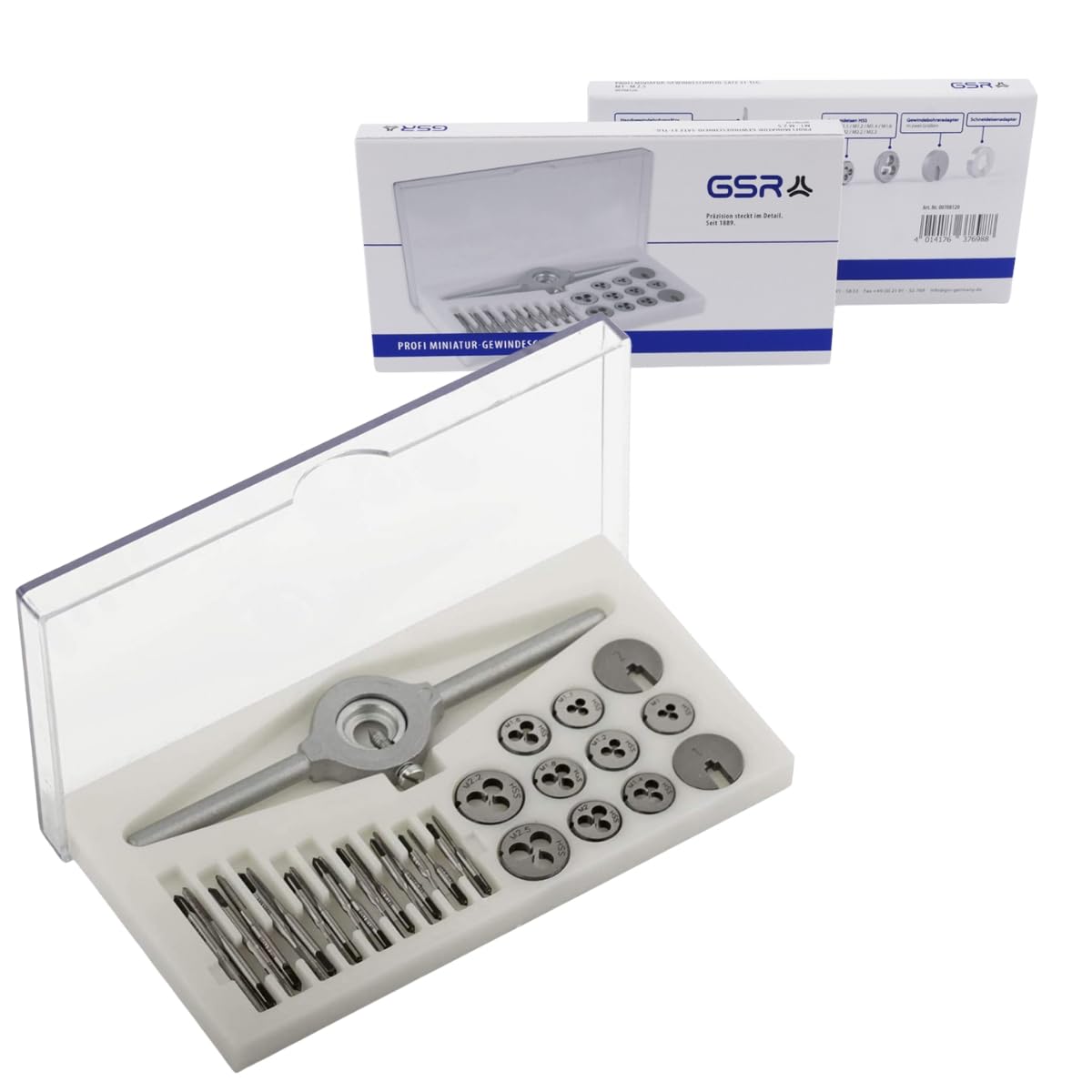 GSR Miniature Thread Cutting Set 31 Pieces M1 - M2.5, Thread Tap + Threading Die + Threading Die Holder + Threading Die Adapter
