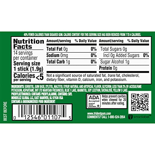 TRIDENT SPEARMINT SUGAR-FREE CHEWING GUM, 14 PIECES (PACK OF 1)