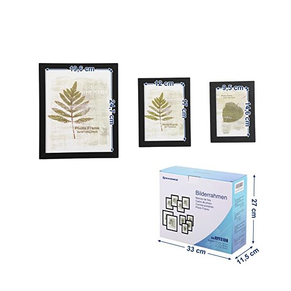SONGMICS Bilderrahmen 10er Set, für 2 Fotos in 20 x 25 cm, 4 Fotos in 13 x 18 cm, 4 Fotos in 10 x 15 cm, Kunststoffscheibe, MDF, tintenschwarz RPF310H – Bild 8