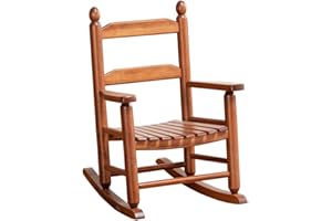 BplusZ Child Rocking Chair Kids Wooden Rocker Small Baby Toddler Ages 3-6 Brown Comfy Furniture Outdoor Indoor Reading Room Bedroom Livingroom