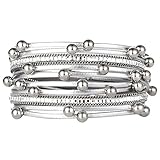 17KM Women Stylish Bracelets Multilayers Silver Beads Leather Bracelets Fashion Charm Wrap Cuff Bracelet for Girls