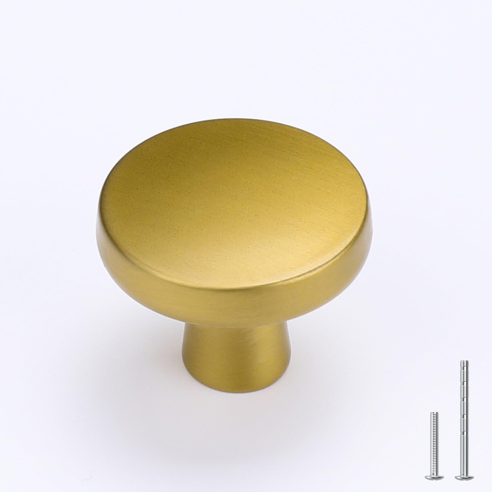 Photo 1 of goldenwarm 10 Pack Brushed Brass Cabinet Knobs for Modern Kitchen Hardware Handles Gold Round Drawer Knob for Closet Bifold Cabinets Pulls,1.27 Inch