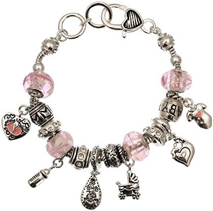 Millefiori venetian glass New Born Baby Girl slide charm bracelet dangle hearts Stroller