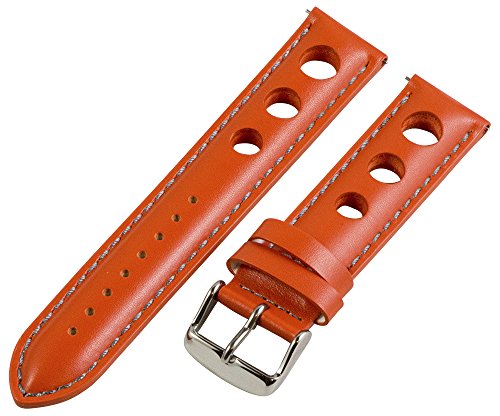 22mm Rally 3-hole Smooth Orange / Grey Leather Interchangeable Replacement Watch Band Strap