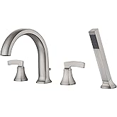 Artiqua Roman Tub Faucet Deck Mount Tub Filler Brushed Nickel Waterfall Bathtub Faucets 4 Hole Brass Bathroom Faucets with Ha