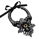 Holylove 7 Vibrant Colors Fashion Women Ribbon Tie Stunning Statement Necklace with Glass Beads