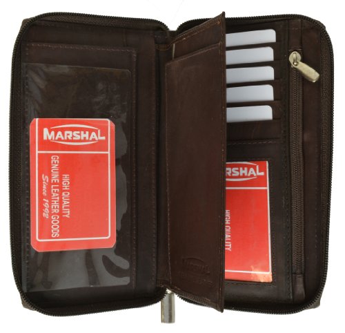 Marshal Checkbook Holder Wallet with All Around Zipper and Pull Out Checkbook (Brown)