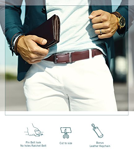 Marino Men's Genuine Leather Ratchet Dress Belt with Open Linxx Buckle, Enclosed in an Elegant Gift Box - Burnt Umber - Style 69 - Custom: Up to 44" Waist