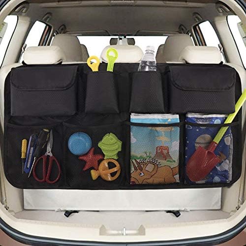 QUEES Car Boot Organiser Back Seat, Heavy Duty Car Backseat Organiser for Kids with 8 Pockets for Vehicle SUV Storage