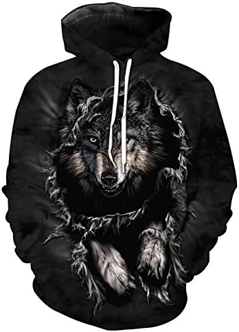 Jamemcabin Men's 3D Wolf Hooded Sweatshirt 009 XS