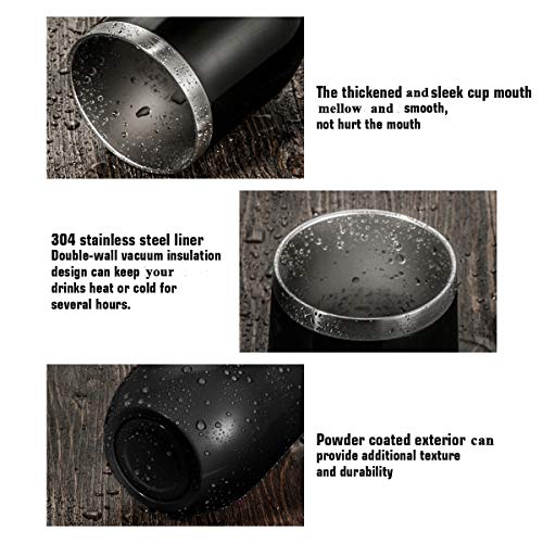 Fungun 12 oz Stemless Wine Tumbler, Stainless Steel Wine Glass, Insulated Tumbler with Lids for Wine, Coffee, Drinks, Cocktails, 2 Sets Including 2 Pieces Straws and Brush (Black)