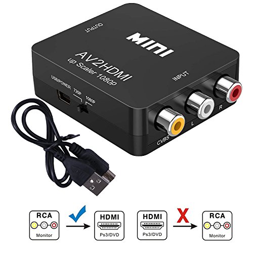 TraderPlus RCA to HDMI Converter Adapter 3 RCA AV CVBS Composite Video to 1080p and 720p HDTV with USB Charge Cable for PC Laptop Xbox PS4 PS3 TV STB VHS VCR Camera DVD - Black