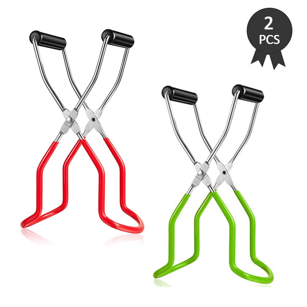 Canning Jar Lifter with Grip Handle Canning Tongs Stainless Steel Anti Scalding Anti Slip Wide Mouth Clip for Kitchen Restaurant (2pcs)