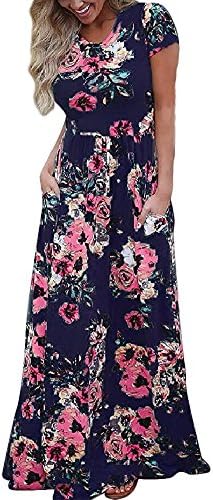 LiMiCao Casual Long Vintage Flower Dress With Sleeves Floor Length Retro Maxi Dress For Women (XXL, Blue 2)