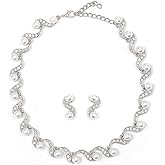 FUTIMELY Rhinestone Pearl Bridal Necklace Earring Set Silver Crystal Brida Choker Necklace Wedding Party Prom Birthday Dance Jewelry Set Bride Bridesmaid Jewelry Accessories for Women (Silver)