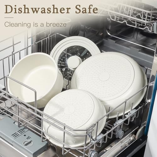 GiPP Ceramic Coating Pots and Pans Set Non Stick, 8pcs Nonstick Detachable Handle Cookware Sets, Non Toxic Induction Kitchen Pot and Pan, Healthy RV Cookware, Dishwasher＆Oven Safe(White)