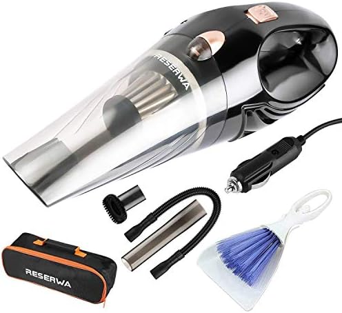 Reserwa 5th Gen Car Vacuum Cleaner 12V 106W Car Hoover 4500PA Much Stronger Suction Potable Handheld Auto Vacuum Cleaner with 16.4FT(5M) Power Cord, Carrying Bag, Cleaning Brush (Black)
