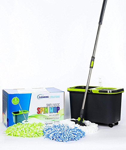 Cleaning Solutions 79117 Stainless Steel Spin Mop with 3 Microfiber Mop Head Refills, Soap Dispenser, 4 Wheels and Extendable Pole