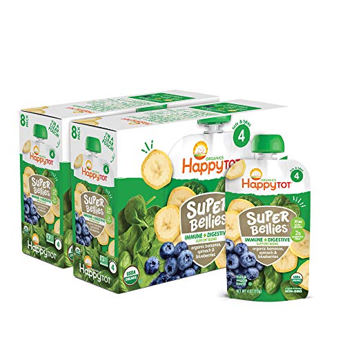 Happy Tot Organics Super Bellies Stage 4, Organics Bananas, Spinach & Blueberries, 4 Ounce Pouch, 16 Count