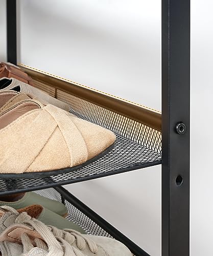 HOOBRO Shoe Rack, 5-Tier Shoe Rack, Shoe Cabinet, Adjustable Metal Mesh Shelf, Spacious Top, Holds 16–20 Pairs, for an Entrance, Corridor, Industrial use, Vintage Brown/Black, EBF12XJ01