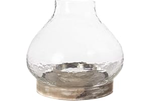 CREATIVE CO-OP Small Whitewashed Mango Wood & Clear Handblown Glass Hurricane