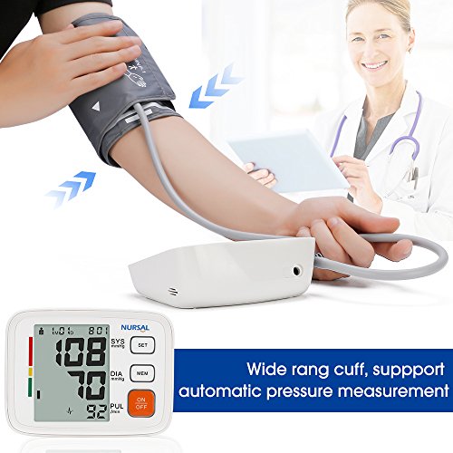 Upper Arm Blood Pressure Monitor Cuff 8.7''-16.5'' by NURSAL,Digital Automatic High Blood Pressure Machine Kit with WHO Indicator,Portable Bag,2 Users 180 Reading Memories