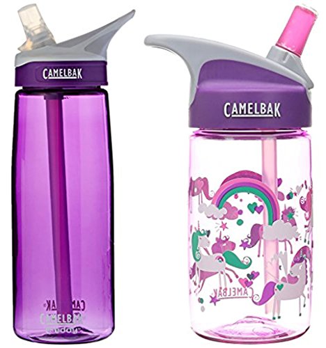 Bundle Includes CamelBak Eddy Water Bottle, Acai, .75-Liter and CamelBak Kids Eddy Water Bottle, 0.4 L, Unicorns