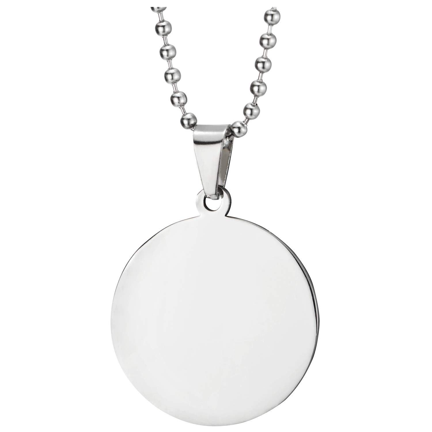 COOLSTEELANDBEYOND Mens Women Steel Two-Sided Mirror Brushed Finishing Circle Medal Pendant Necklace 23.6 in Ball Chain
