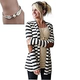 Gillberry Women Cotton Casual Long Sleeve Jacket Striped Coat Cardigans Outwear