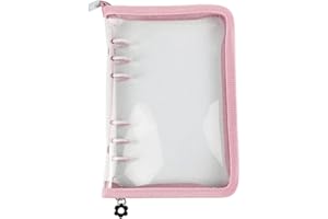 MOGOOSTRY A6 Binder Cover Refillable 6 Ring Notebook Binder Clear Soft PVC Zipper Binders Folder for 6 Hole Filler Paper Personal File Organizer Planner(Pink Zipper Closure)