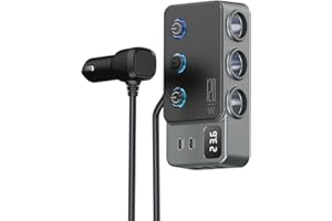 8 in 1 Cigarette Lighter Splitter,120W Cigarette Lighter Adapter with PD/QC 3.0 * 2 Charge, 12V/24V Independent Switches DC C