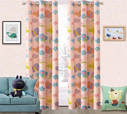 Superior Home Kids Girls 2 Window Curtain Panels 84" Length, Butterfly/Flowers Print Pink Lilac Yellow Window Curtain for Girls, Children Girls Bedroom Décor, Butterfly Curtain
