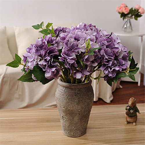 Felice Arts Artificial Silk Flowers California Fake Beautiful Hydrangea Bunch Bouquet Flower for Home Wedding Decor Pack of 3 (PURPLE)