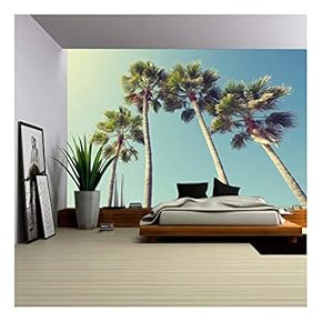 California Palm Trees in Vintage Style. - Removable Wall Mural | Self-Adhesive Large Wallpaper - 66x96 inches