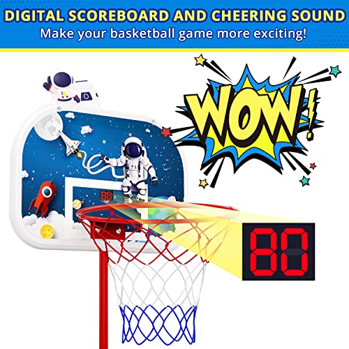 Eaglestone Pool Basketball Hoop with Electronic Scoreboard, Poolside Basketball Hoops Outdoor, Adjustable Height 3.7ft-7.0ft w/ 4 Balls, Water Basketball Game, Outside Toys for Boys and Girls