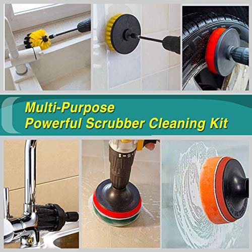 22 Piece Drill Brush Attachment Set, JUSONEY Power Scrubber Drill Brush Kit, Scrub Brush With Extend Long Attachment, Scrubing Pads Cleaning Kit For Tile Sealants, Bathtub, Sinks, Floor, Wheels, Carpe