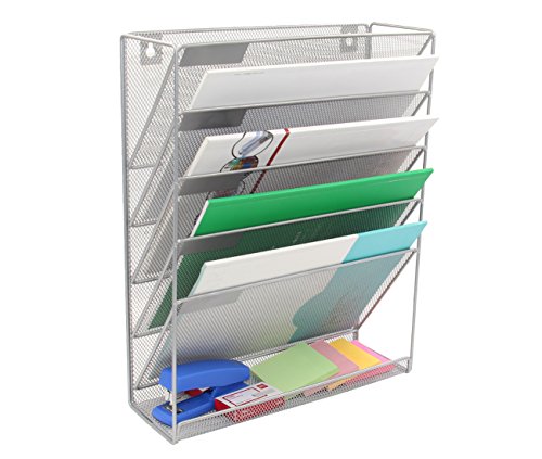 Superbpag Hanging File Organizer, 6 Tier Wall Mount Document Letter Tray File Organizer, Silver