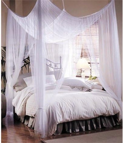 Odaof 4 Corner Post Bed Canopy Mosquito Net Queen King Size White