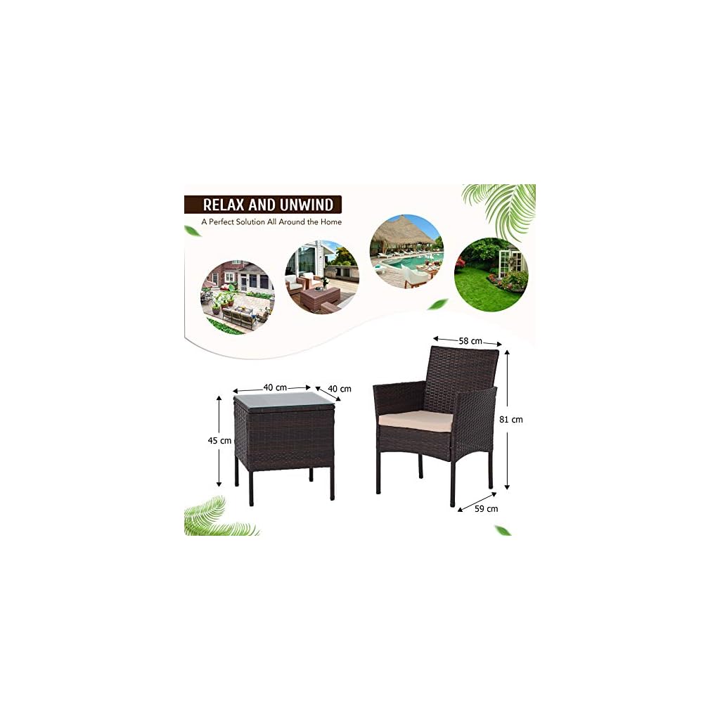 VONLUCE Balkonmöbel Set 3-teiliges Gartenmöbel Set Rattan Sitzgruppe