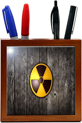 Rikki Knight 5-Inch Nuclear Symbol on Wood Design Wooden Tile Pen Holder (RK-PH1049)