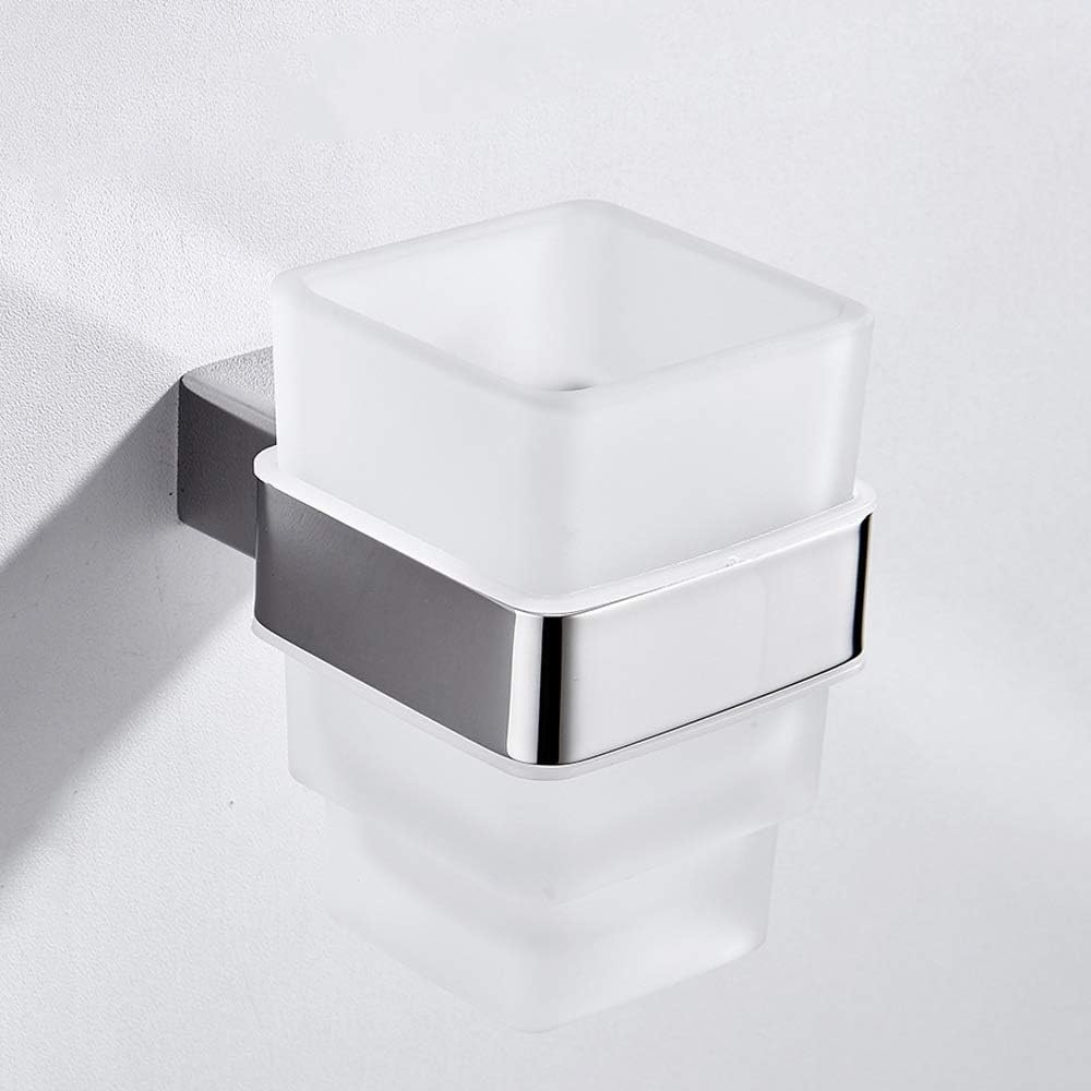 Rishx Accesorios de baño Portacepillos de Pared, Cepillo de cerámica de un Solo Cuadrado Vaso de Pasta de Dientes Antiséptico Boca de Acero Inoxidable Juego de Vasos de Plata