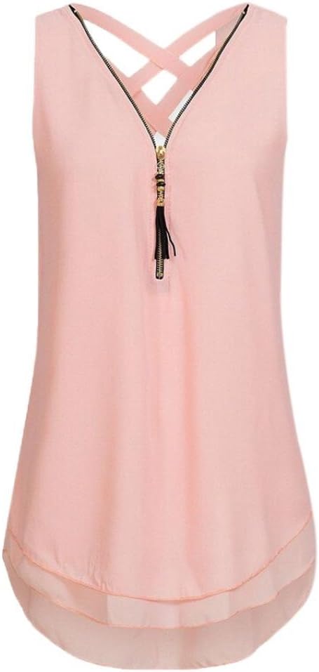 VJGOAL Womens Summer Zipper Tassel Sleeveless Printed Casual Vest Top Blouse Ladies Summer Loose T Shirts Top Tank Tops