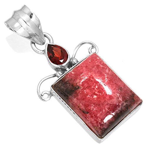 Natural Pink Rhodonite Black Manganese Gemstone Pendant Solid 925 Sterling Silver Modern Jewelry