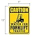 Honey Dew Gifts, Caution Watch for Forklift Traffic, Aluminum Traffic Signs, Safety Tin Sign, Road Safety Signs For Workplace, 9 inch by 12 inch, HDG-1128