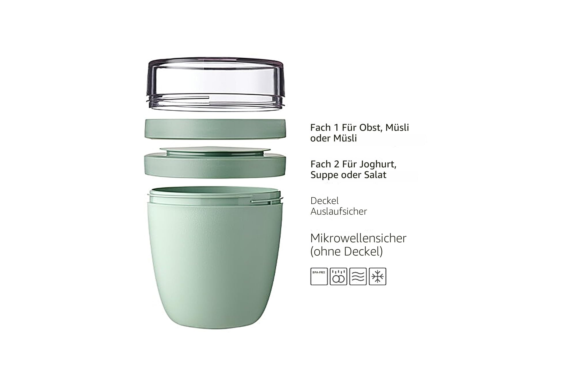 Mepal Müslibecher to go, praktischer Joghurtbecher to go - Unterteilung für Joghurt & Müsli - Geeignet für Gefrierschrank, Mikrowelle & Spülmaschine - 500 ml + 200 ml - Nordic Sage 3