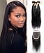 Mike & Mary® Brazilian Straight Hair Weaves with Lace Closure Free Part Virgin Remy Cheap Human Hair Bundles Natural Color, Brazilian Hair 3 Bundles with Closure (12 14 16+12 inch closure)
